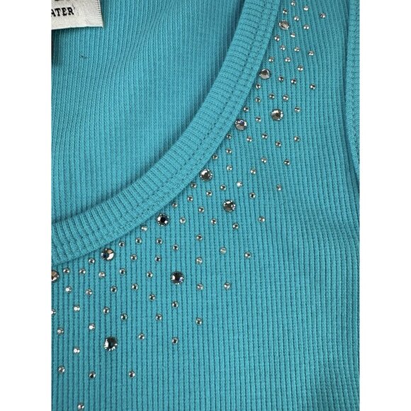 *New Christine Alexander Rhinestone Tank Top Womens S Turquoise Cowgirl Festival - Picture 3 of 6